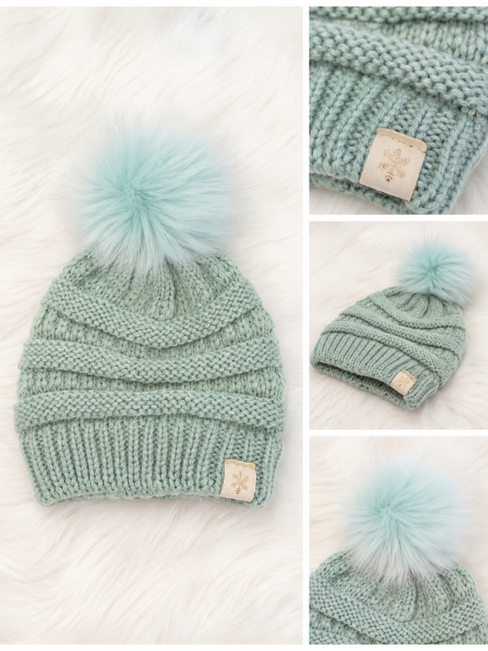 SO Mint Chunky Knit Pom Pom Beanie | Kids One Size